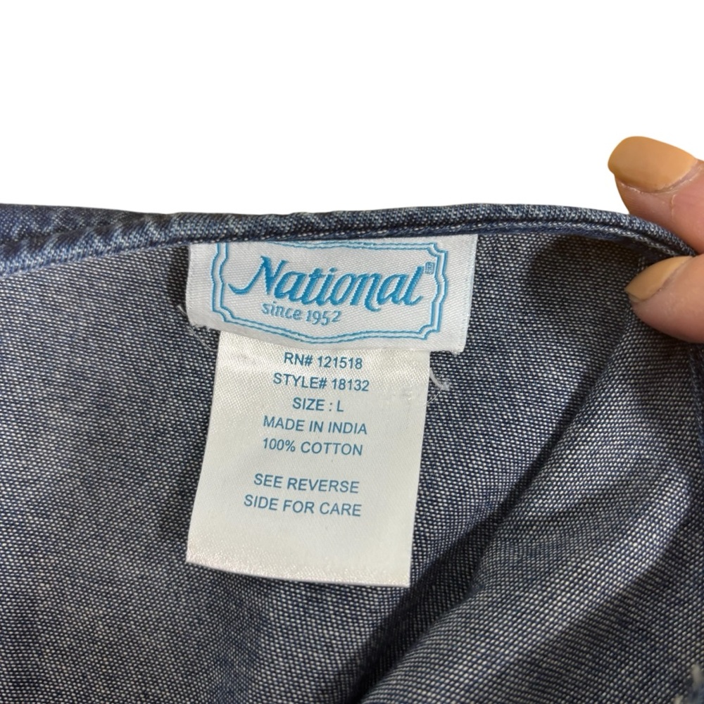 National Denim Midi Dress Womens Large Blue Cotton Button Front Drawstring #742 - Picture 7 of 9